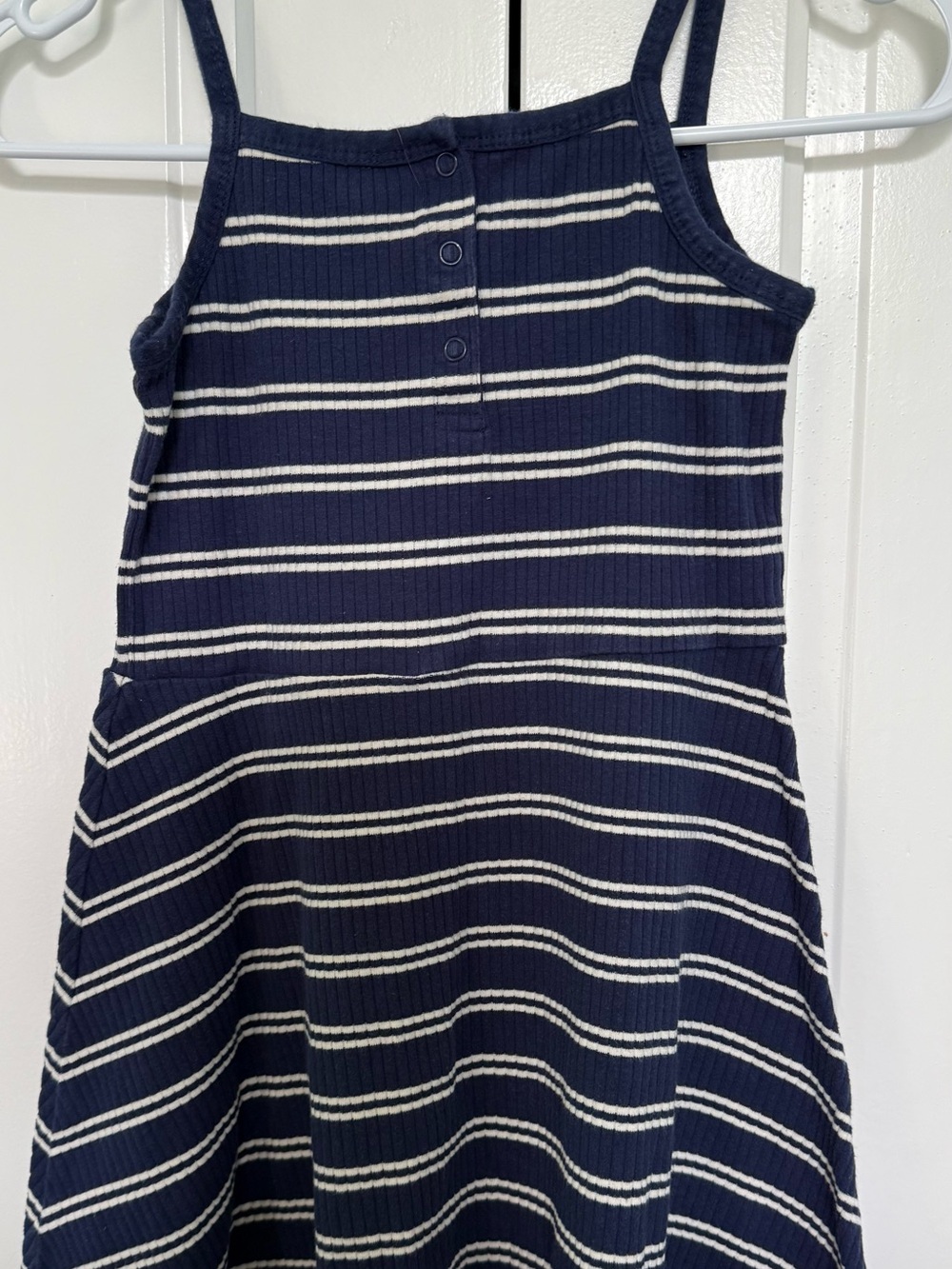 Hanna Andersson Navy & White Striped Ribbed Tank Dress with Buttons